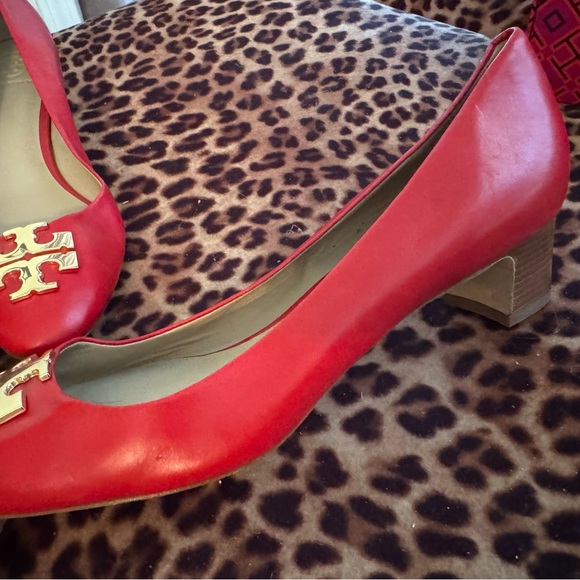 Tory Burch Red Heels with Gold Accent - Picture 6 of 7
